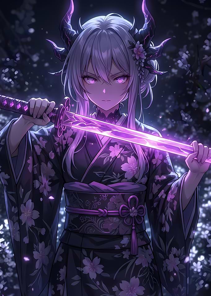 Anime Girl with Katana and Horns