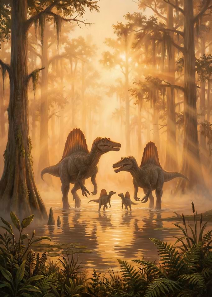 Spinosaurus Family in Swamp