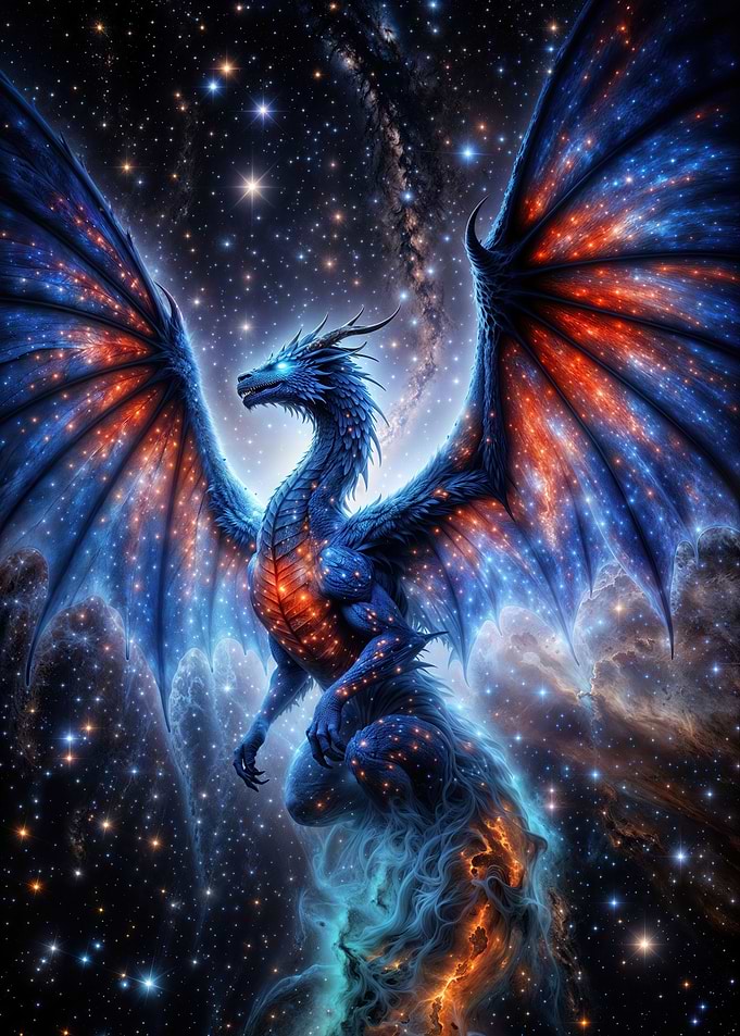Cosmic Dragon in Starry Sky
