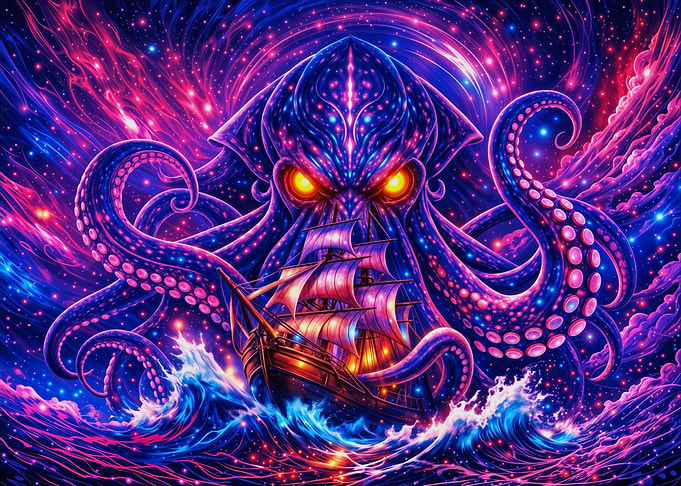 Cosmic Kraken and Sailing Ship