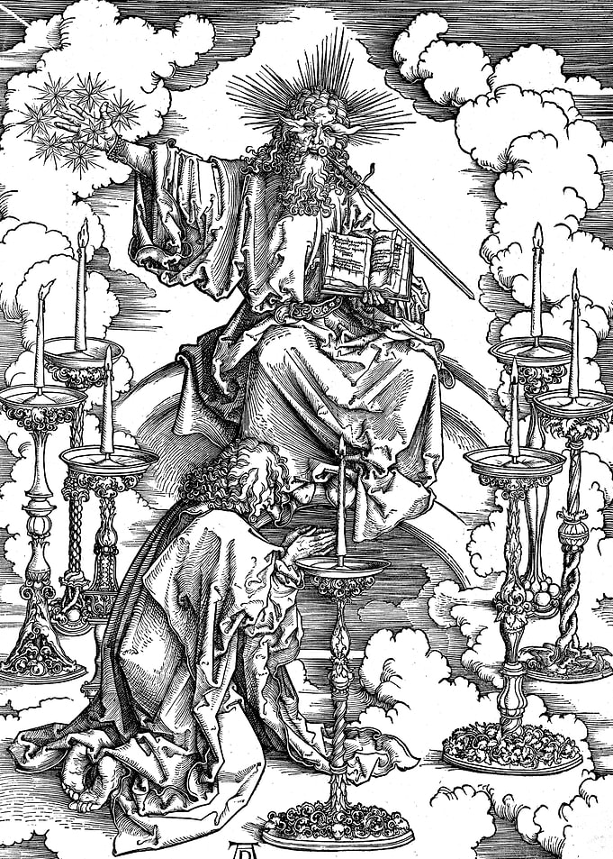 Vision of the Seven Candlesticks Albrecht Durer Engraving