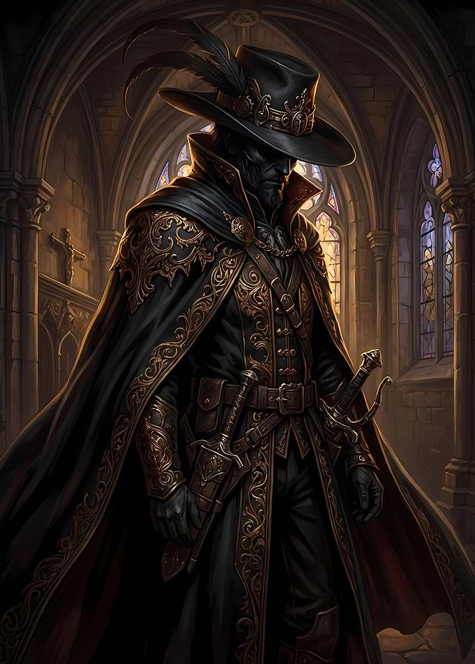 Dark Fantasy Character in Ornate Attire