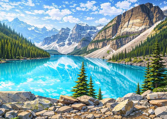 Turquoise Lake with Mountain Reflections