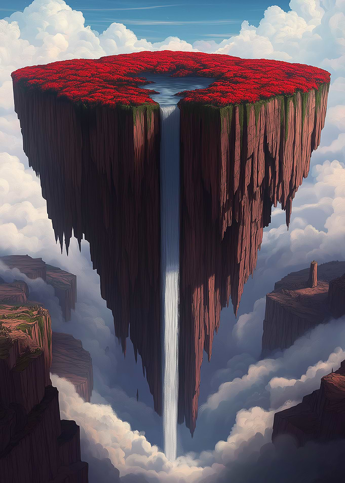 Floating Island Waterfall Landscape