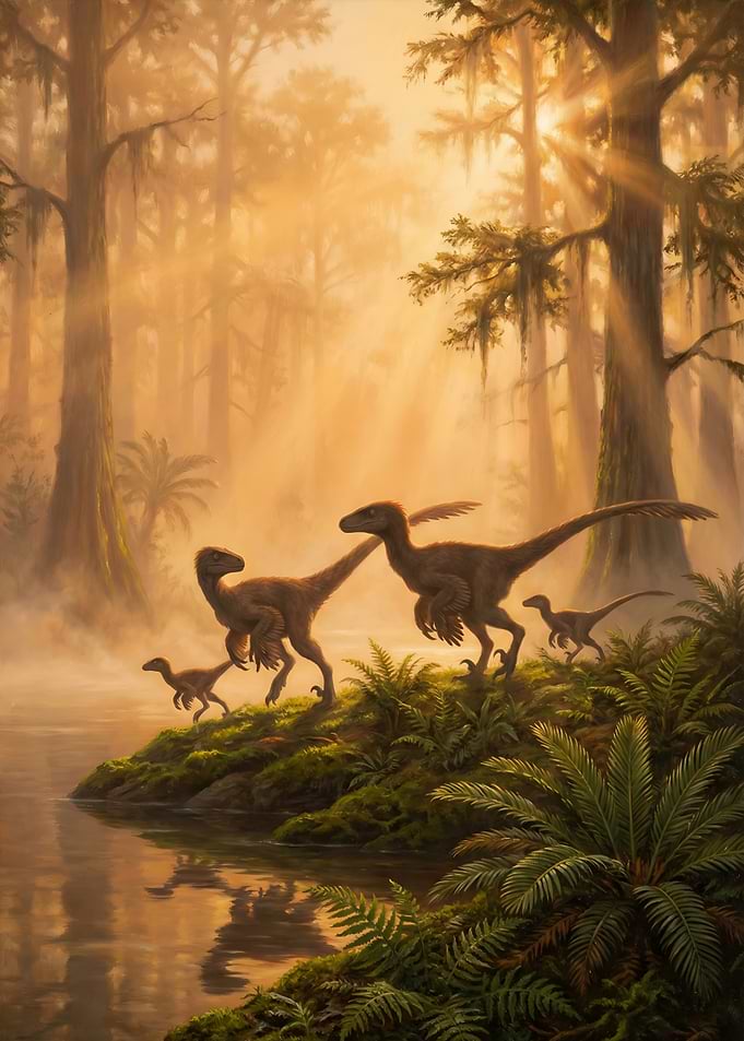 Dinosaurs in a Prehistoric Forest