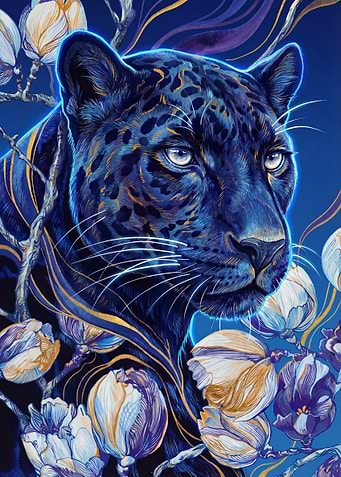 Black Panther with Floral Accents