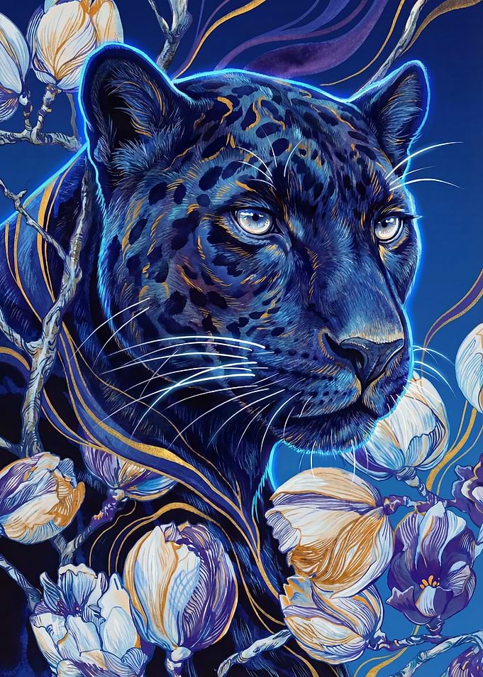 Black Panther with Floral Accents