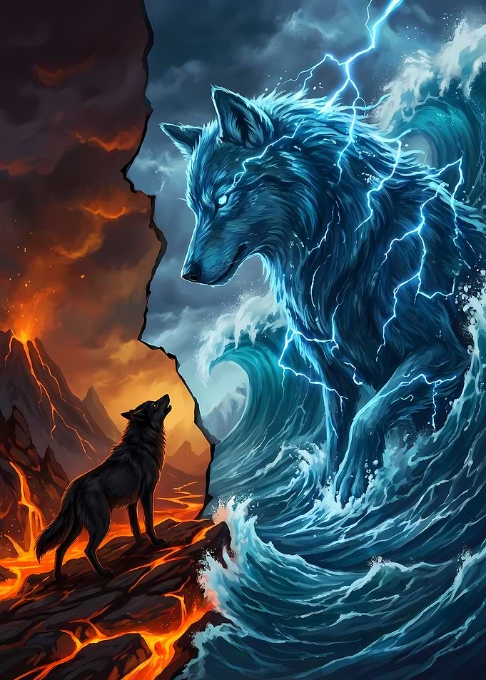 Elemental Wolves: Fire and Water