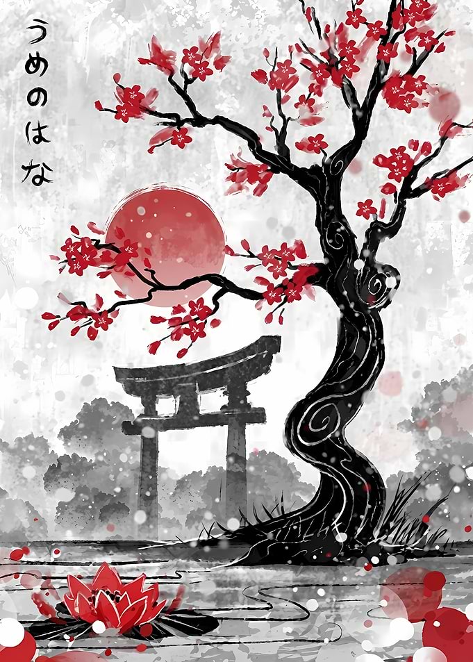 Japanese Garden with Cherry Blossoms