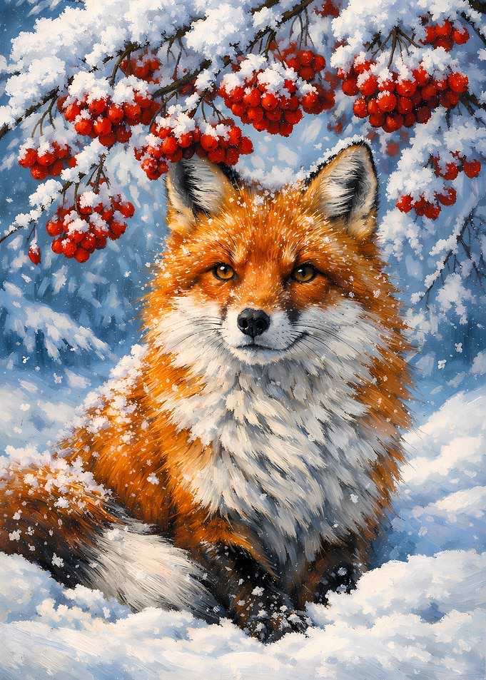 Fox in Winter Wonderland painting