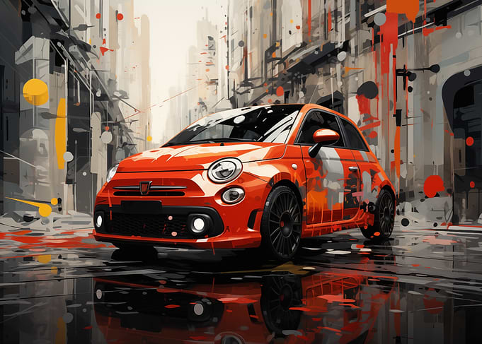 Orange Car in Cityscape