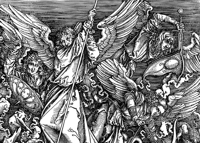 Saint Michael Fighting the Dragon Albrecht Durer Engraving