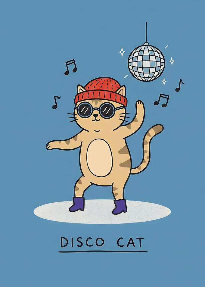 Disco Cat Cartoon Illustration