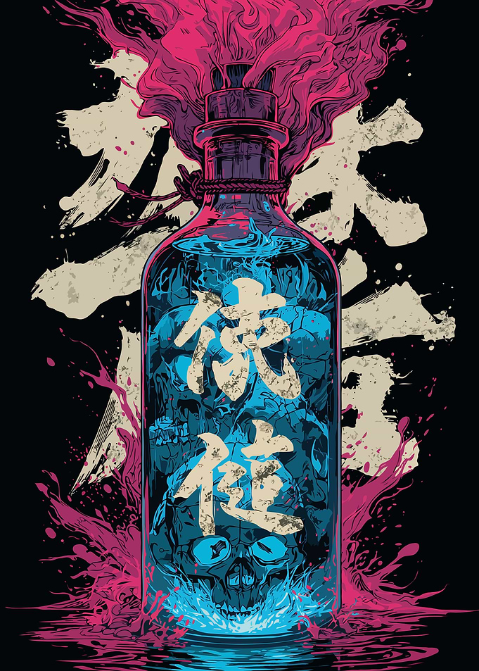 Skull Poison with Japanese Mantra