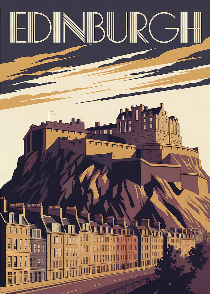 Edinburgh Castle Art Deco Poster
