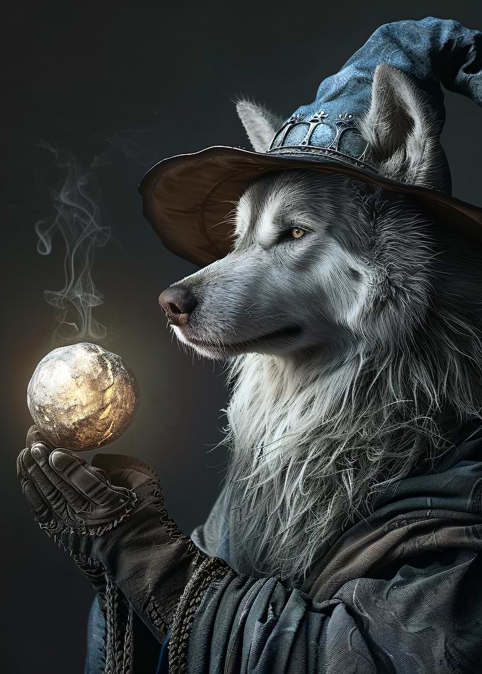 Wolf Wizard with Magic Orb