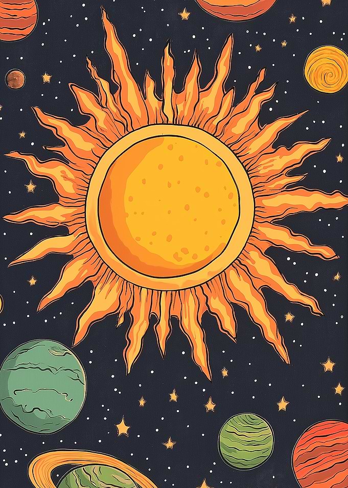 Cosmic Sun and Planets Illustration
