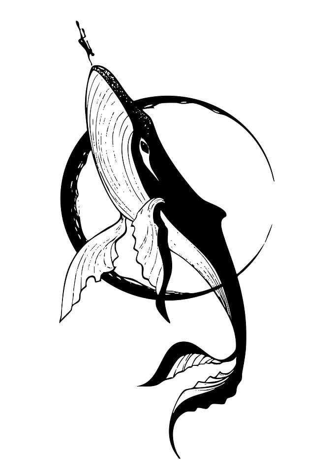 Whale and Diver Black and White