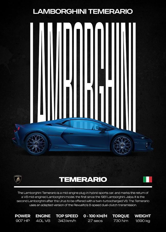 Lamborghini Temerario Car Poster