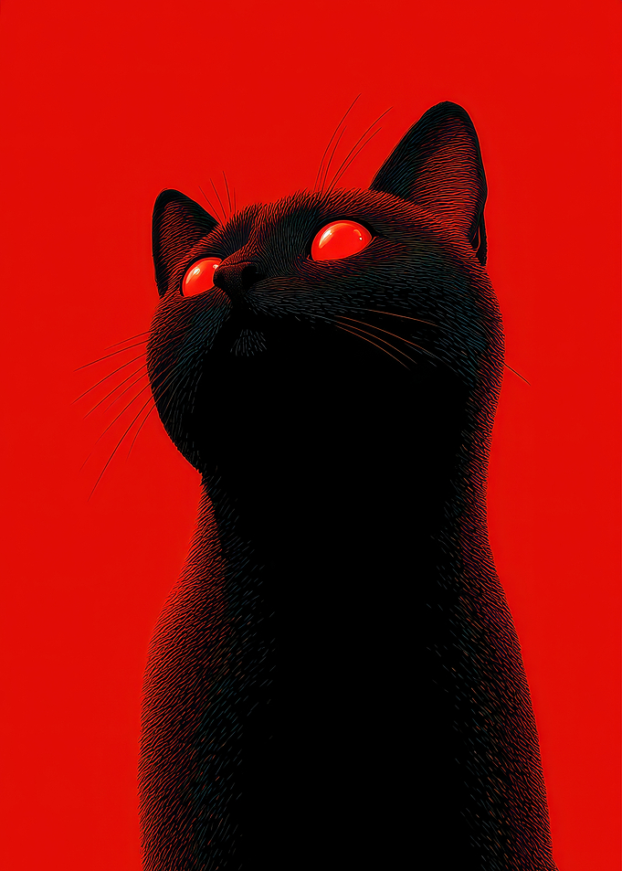 Black Cat with Red Eyes