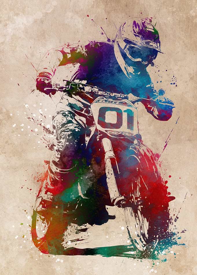 Motocross Rider Watercolor Art