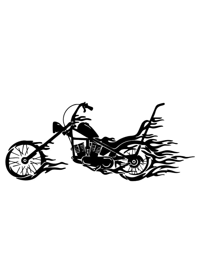 Black Motorcycle with Flames Silhouette