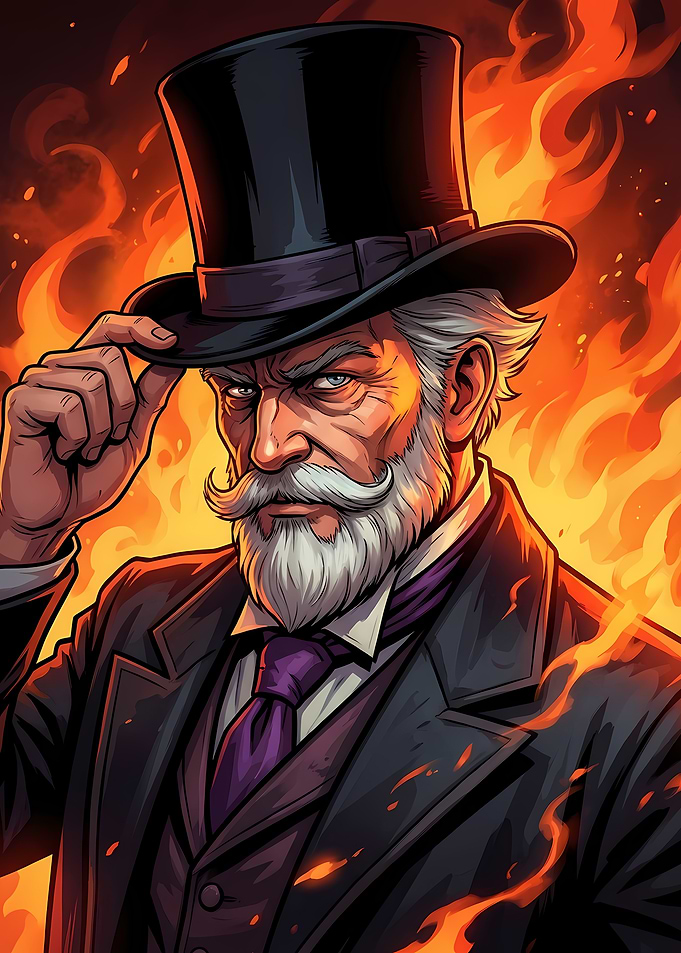 Gentleman in Top Hat with Fire