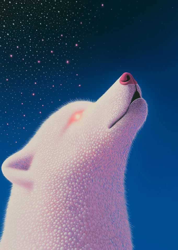 White Wolf Howling at Stars