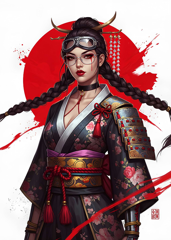 Cyberpunk Samurai Girl with Red Accents