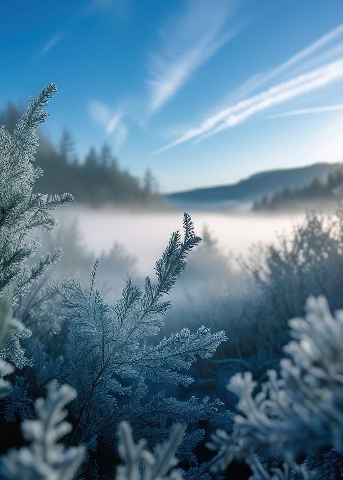 Frosty Winter Landscape with Fog