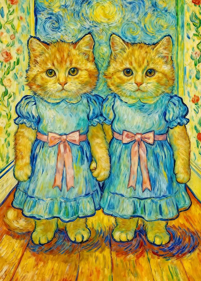 Two Cats in Dresses
