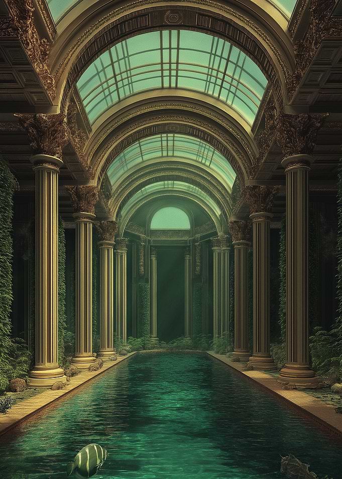 Ornate Pool Hall with Columns