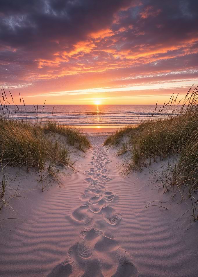 Beach path at sunset