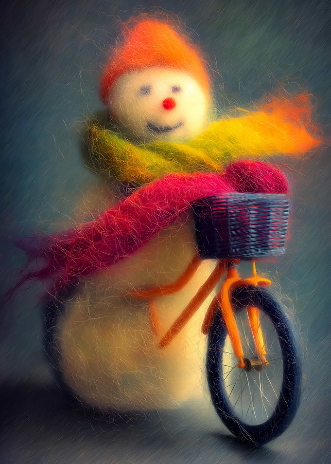 Snowman on Bicycle