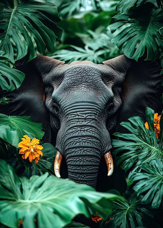 Elephant in Lush Tropical Foliage