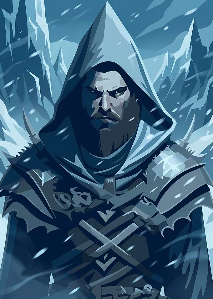 Hooded Warrior in Winter Landscape