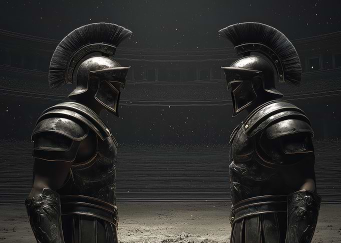 Two Armored Gladiators in Arena