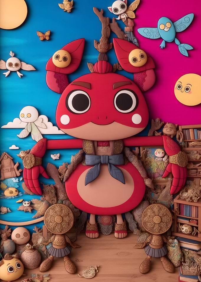 Cartoon Crab Character with Whimsical Background