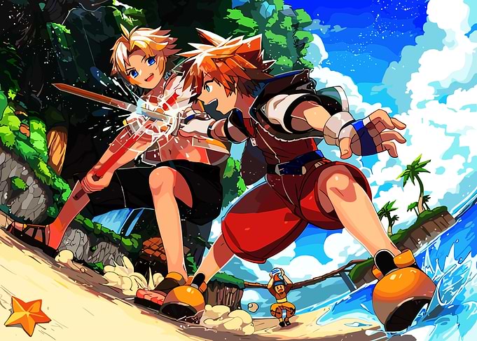 Kingdom Hearts: Sora and Roxas on Beach
