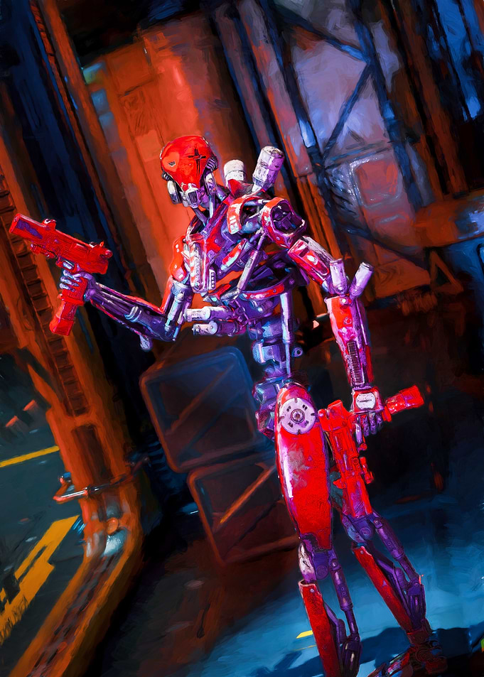 Red Robot with Guns