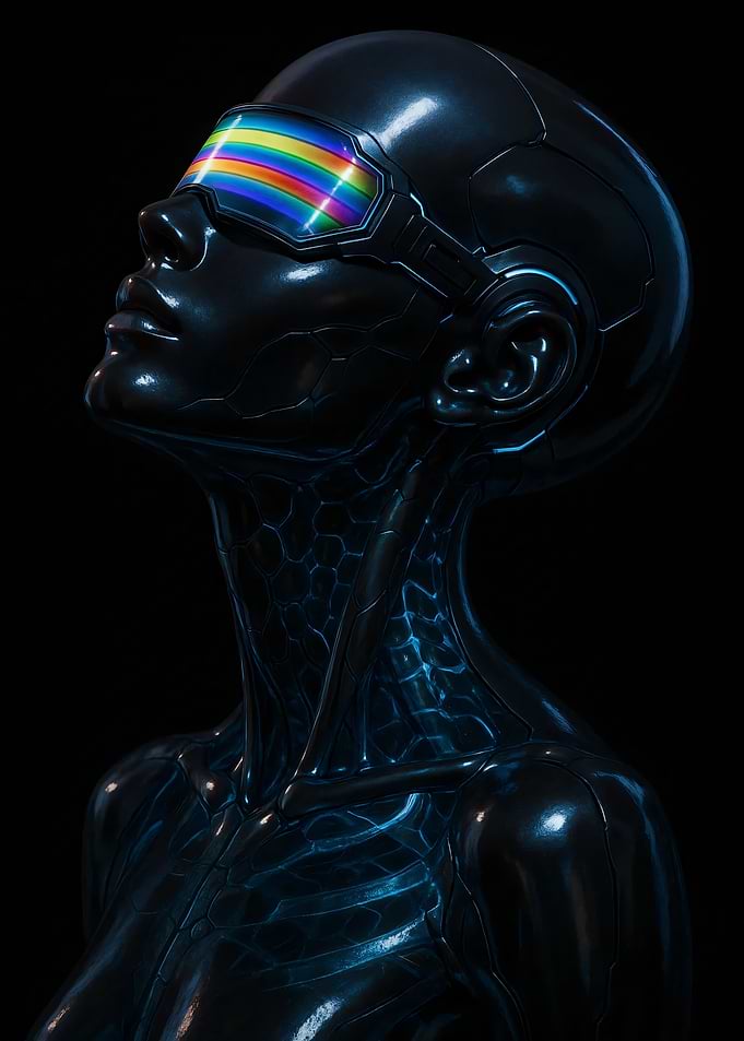 Cybernetic Figure with Rainbow Visor