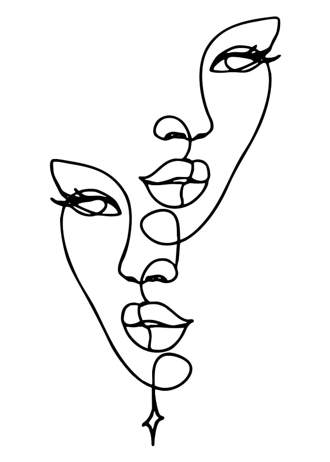 Abstract Faces Line Art