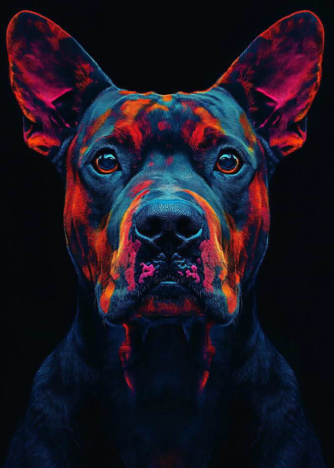 Colorful Dog Portrait on Black Background