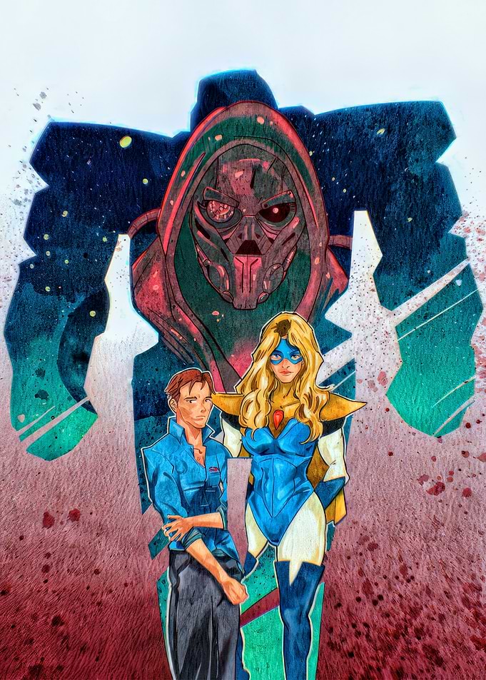 Superhero Team with Robotic Figure