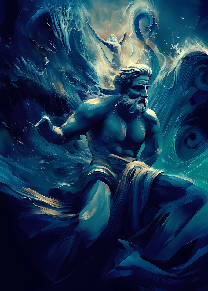 Poseidon in the Ocean Waves