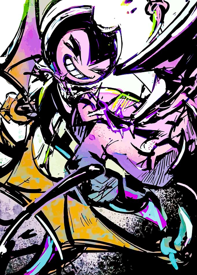Cartoon Character with Grin and Action
