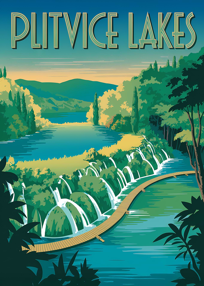Plitvice Lakes Travel Poster