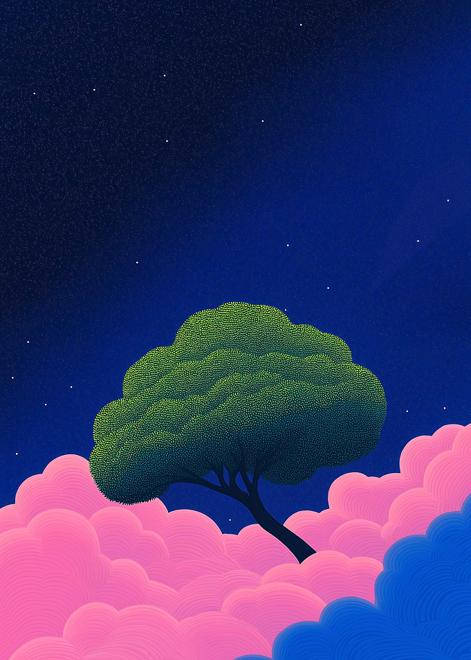 Tree on Clouds at Night