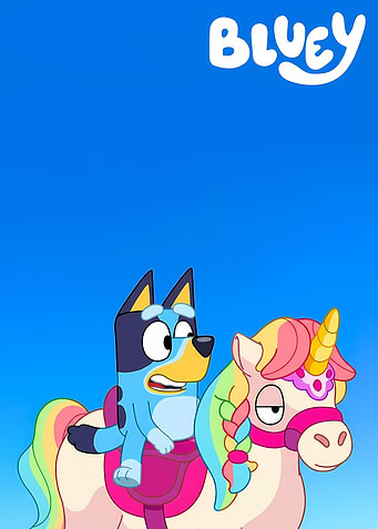 Bluey riding a unicorn cartoon image