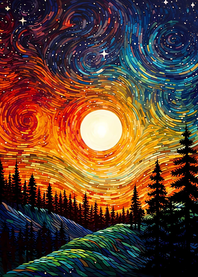 Colorful Night Sky Landscape Painting